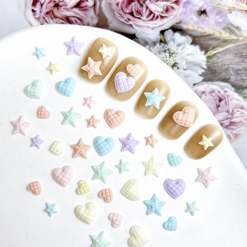 Plaid Resin Heart and Star Nail Art Decorations Flat Colorful Girl Nail Accessories DIY Accessories