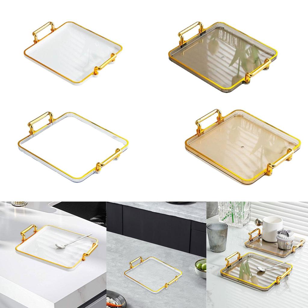 Serving Tray with Handles Rectangle Serving Platter Tea Fruit Storage Tray for Living Room Bathroom Kitchen Entertaining Decor