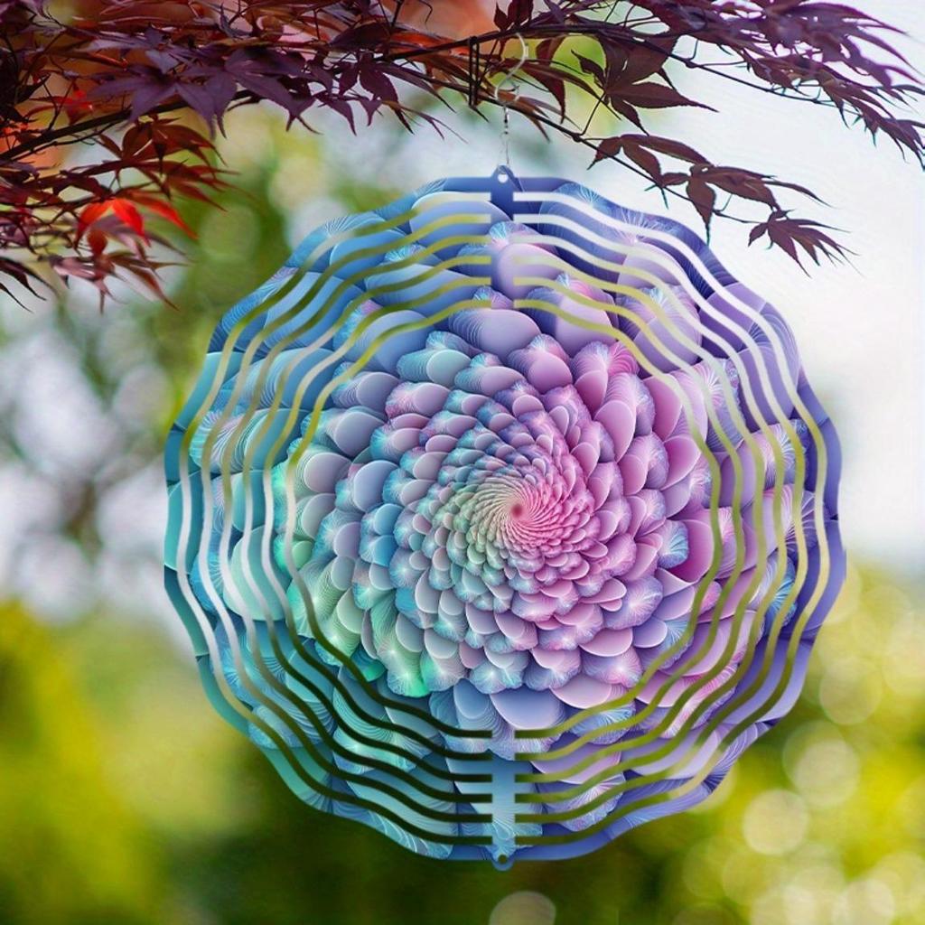 Яркий 10-дюймовый подвесной ветряной спиннер для декора сада и балкона с вращающимся на 360° крюком, элегантный кружащийся дизайн в розовом, голубом, фиолетовом и зеленом цветах