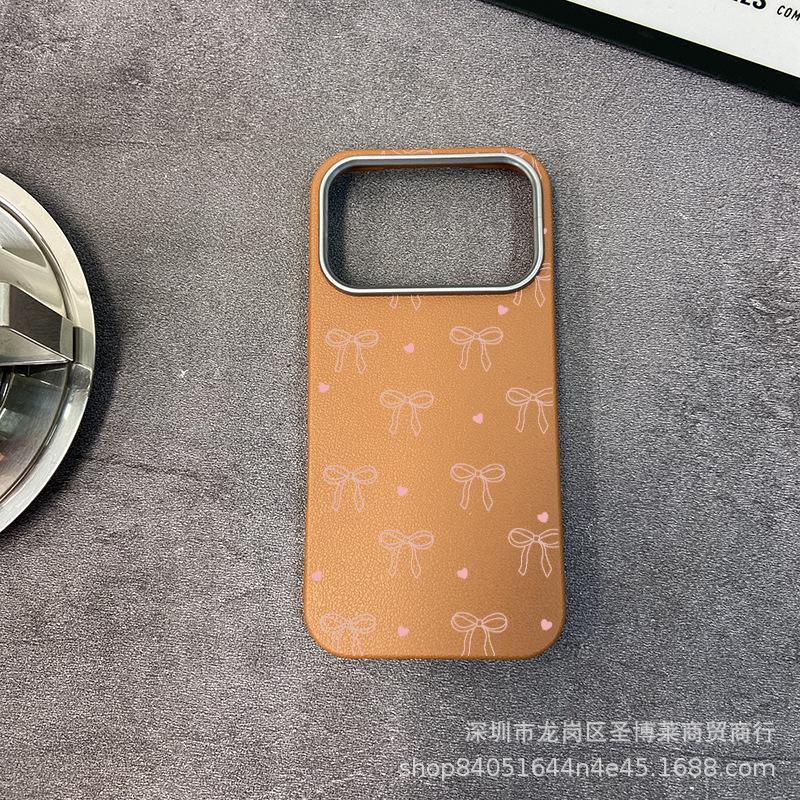 Розовый бант подходит для чехла для мобильного телефона iPhone17promax, Apple 16 полноразмерный 15 противоударный 13 защитный чехол с кожаным рисунком.