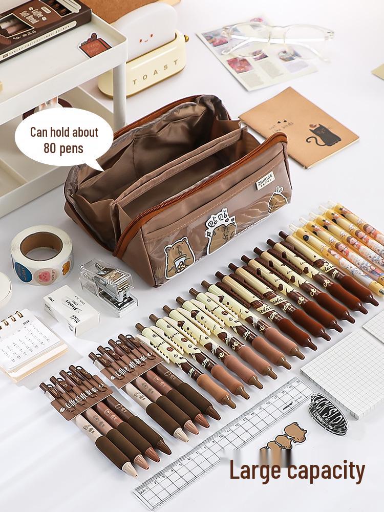 Прозрачный многослойный пенал-капибара - Большая вместимость, высококачественный органайзер для канцтоваров для детей