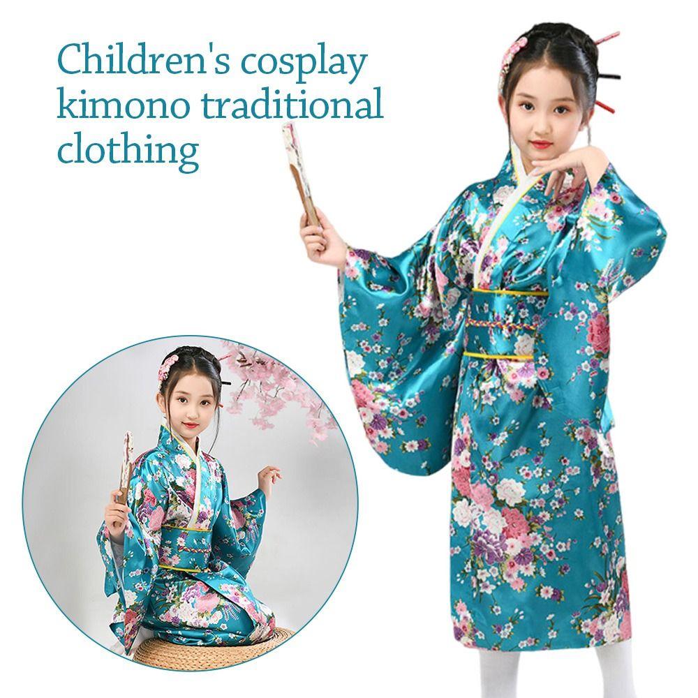 Bathrobe Gown Yukata Dress Cherry Blossom Pattern Cosplay Costume Kids Boys Girls