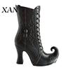 Witch Boot Flower Holder Gothic Vase, Halloween Table Centerpiece Black Spider Web Decorative Mantel Ornament High Heel, for Shelf Coffee Decoration
