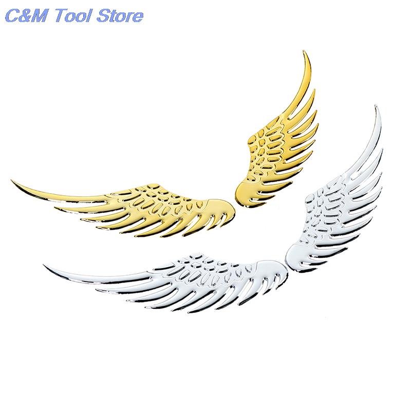 1 пара Автомобильные мотоциклетные аксессуары Золотой/серебристый Автостайлинг Модные металлические наклейки 3D Крылья Автомобильная наклейка