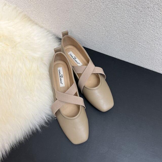 Балетки на плоской подошве с перекрестной резинкой, женские лоферы без шнуровки, бабушкиная обувь в стиле ретро с квадратным носком, дизайнерские элегантные мокасины