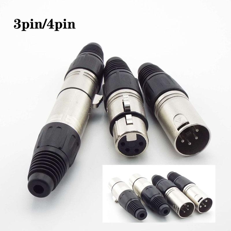 1pair 3 Pin 4 Pin XLR Audio Cable Connector MIC Male Plug / Female Jack Professional for Cable Microphone Wire Power Adapter