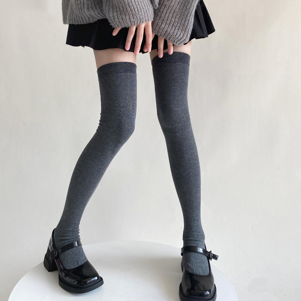 Женские чулки в японском стиле, длинные носки для школьниц в студенческом стиле, хлопковые вязаные однотонные чулки до бедра
