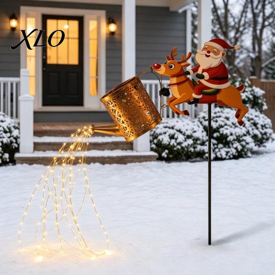 Christmas Patio Decorations Solar Santa Watering Can Light, Garden Stake Landscape Lighting for Gardens LED Pathway Light Festive Front Yard