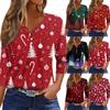 Women's T Shirt Christmas Print Button 3/4 Sleeve Daily Weekend Fashion Basic V- Neck Regular Top