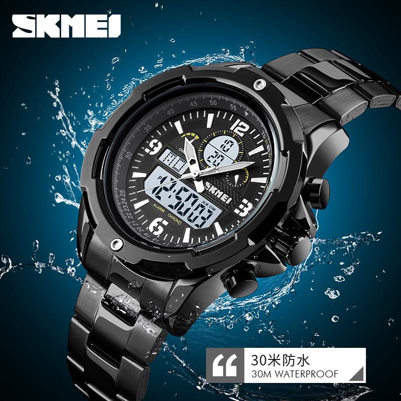 Горячая распродажа! Многофункциональные часы SKMEI в США, деловые спортивные мужские водонепроницаемые электронные часы с хронографом и стальным ремешком