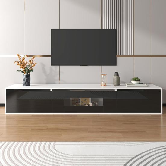 TV Media Cabinet Cabinet High-Gloss Color-Coordinated with Black Storage and White Featuring Color-Changing LED Light Home Decor