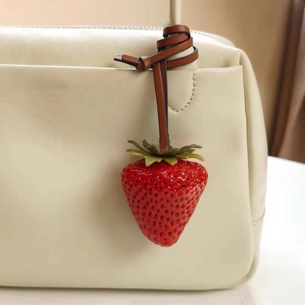 3D Versatile Bag Charm Waterproof Red Resin Fruit Pendant Keychain Strawberry Key Ring  Gift
