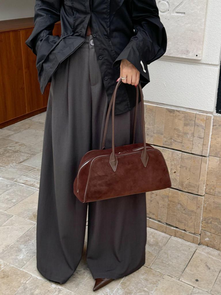 Французская ретро матовая сумка-тоут из коровьей кожи - 2024 Большая вместительная наплечная сумка-багет для женщин