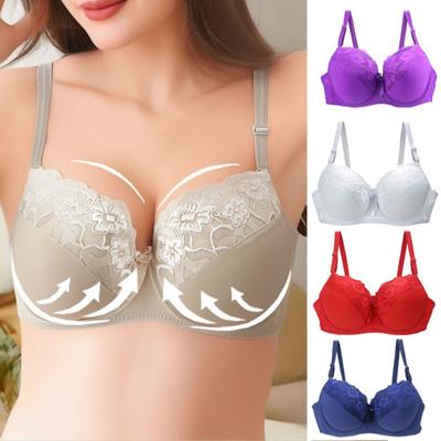 Женский бюстгальтер пуш-ап больших размеров, сексуальный, с цветочным кружевом, полностью покрывающий бюстгальтер на косточках, поддерживающий, повседневный бюстгальтер для большой груди