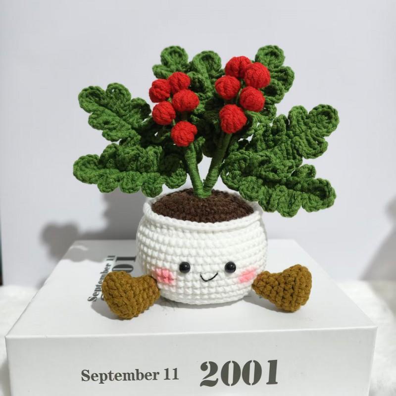 Handmade Crochet Christmas Decorative Plant Pot With Smiling Face - Festive Indoor Desk Ornament Holiday Home Office
