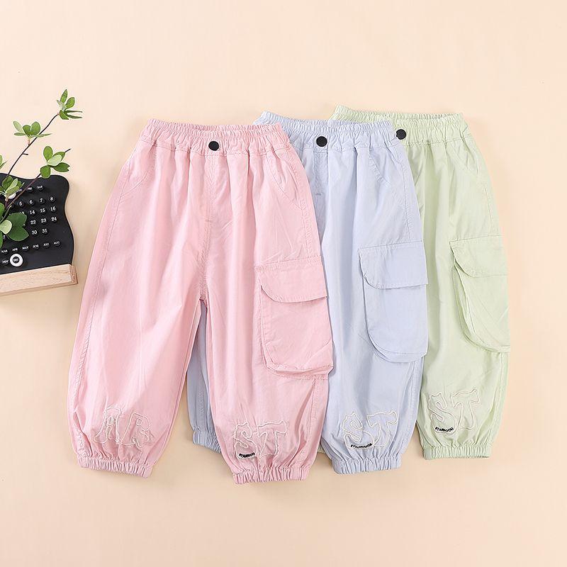 Рабочие брюки для девочек, летние тонкие повседневные спортивные брюки, брюки с защитой от комаров для маленьких девочек, летние брюки для верхней одежды