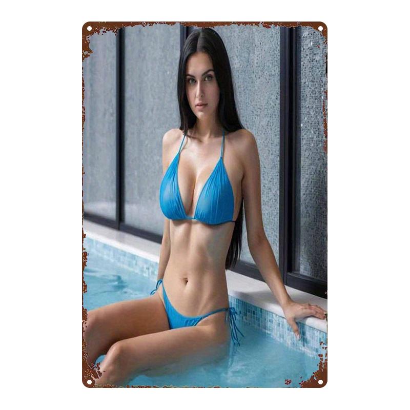 D Flat pc Metal Sign Blue Bikini Beauty by the Pool Tin Sign x Inches xcm Rustic Iron Wall Art Perfect for Home B