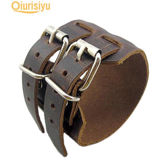 Мужской 2-слойный широкий пояс в стиле панк из искусственной кожи, браслет-манжета, подарок