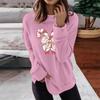 Женская мода повседневная рождественская бантовая печать круглый вырез длинный рукав топ