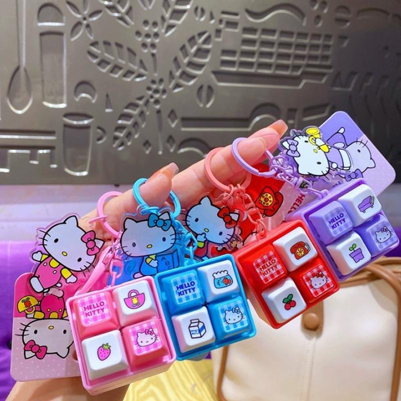 Мультяшный 2026@ Кулон Sanrio Кавайный Японский Хелло Китти Исцеление и Снятие Стресса Четырехпанельный Кнопка Брелок Подвеска для Рюкзака