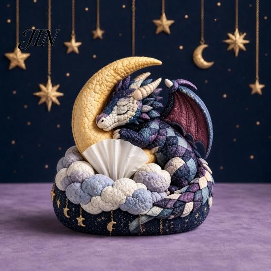 Woodland Patchwork Kit Quilted DIY Tissue Box Kit, with Pre-Cut Fabric, Dragon Whimsical Animal Box, for Adults Beginners Fabric Cover