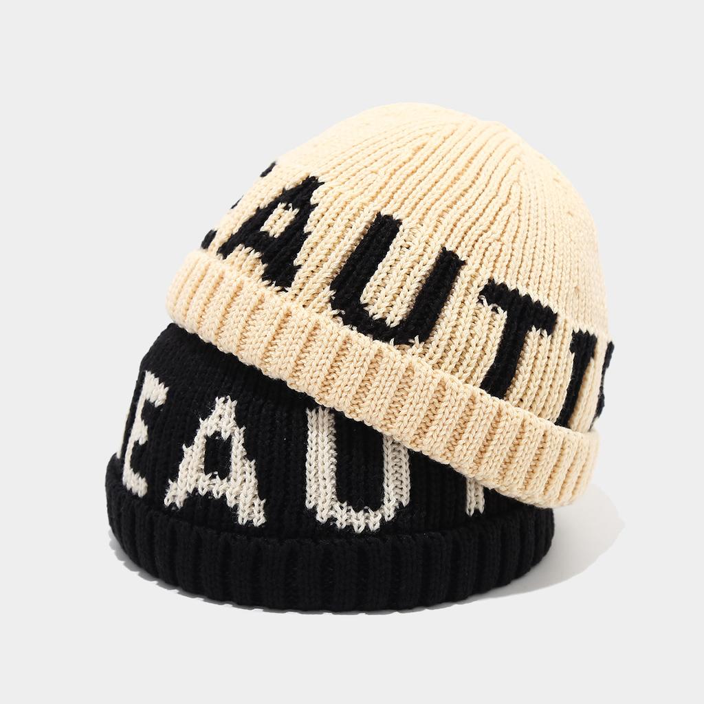 Autumn and winter new letter jacquard knitted landlord hat men's and women's fashion simple wool hat outdoor crimping warm cold hat