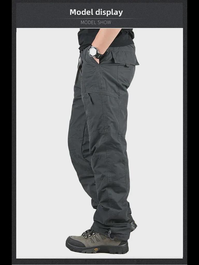 Мужской комбинезон из плотного бархата для активного отдыха: Теплые прямые хлопковые брюки с множеством карманов для осени и зимы