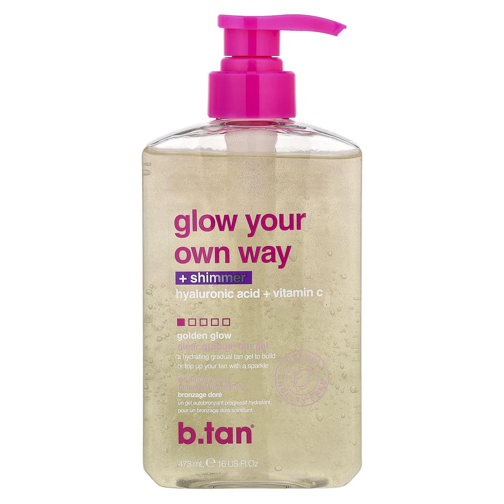 b.tan Glow Your Own Way + Shimmer, Clear Gradual Tan Gel, Golden Glow, 473ml (16 Fl Oz)