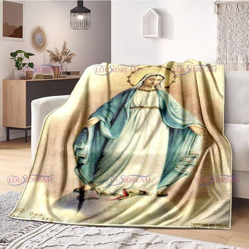 Religious Blessed Virgin Mother Mary Fleece Warm Soft Throw Blankets Fuzzy Bed Blanket for Couch, Bed, Sofa Ultra Warm and Cozy