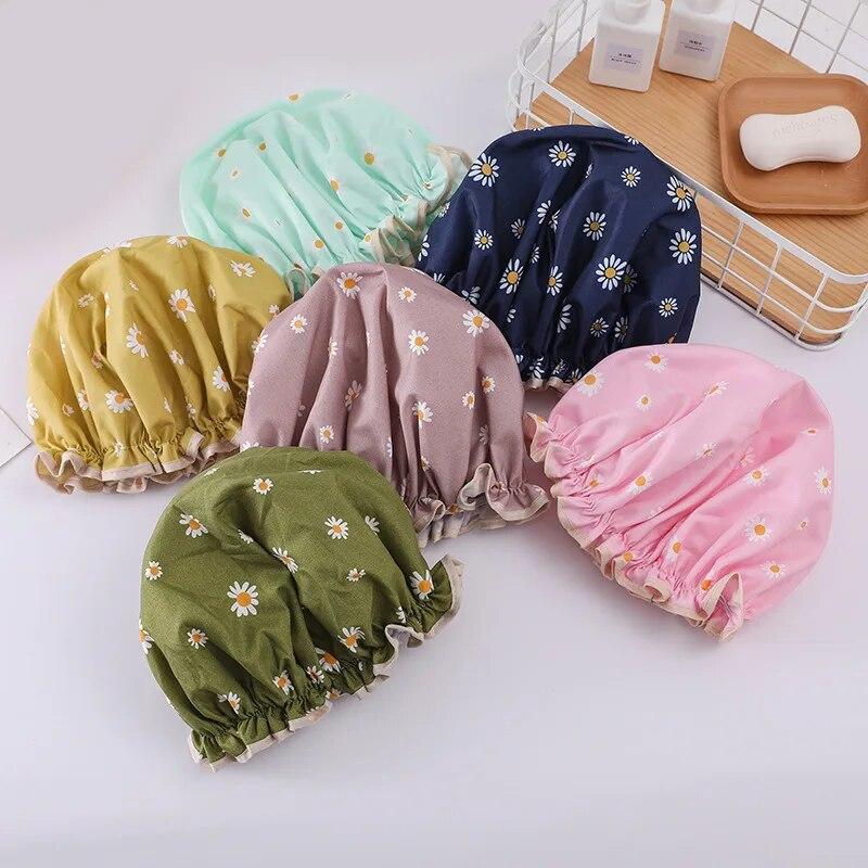 Cover Hat Double Shower Women Layer Waterproof Thick Bath Cap Bathroom Accessories Shower Hair Cap
