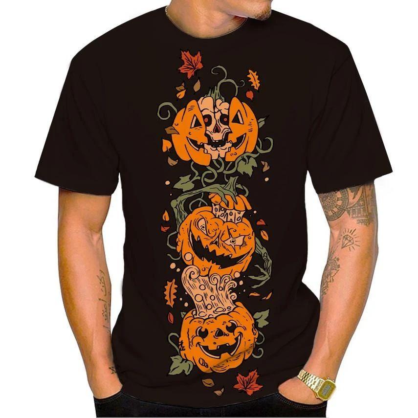 Летняя мужская футболка с принтом тыквы 3D с коротким рукавом, повседневная одежда, топы, футболки, уличная модная одежда
