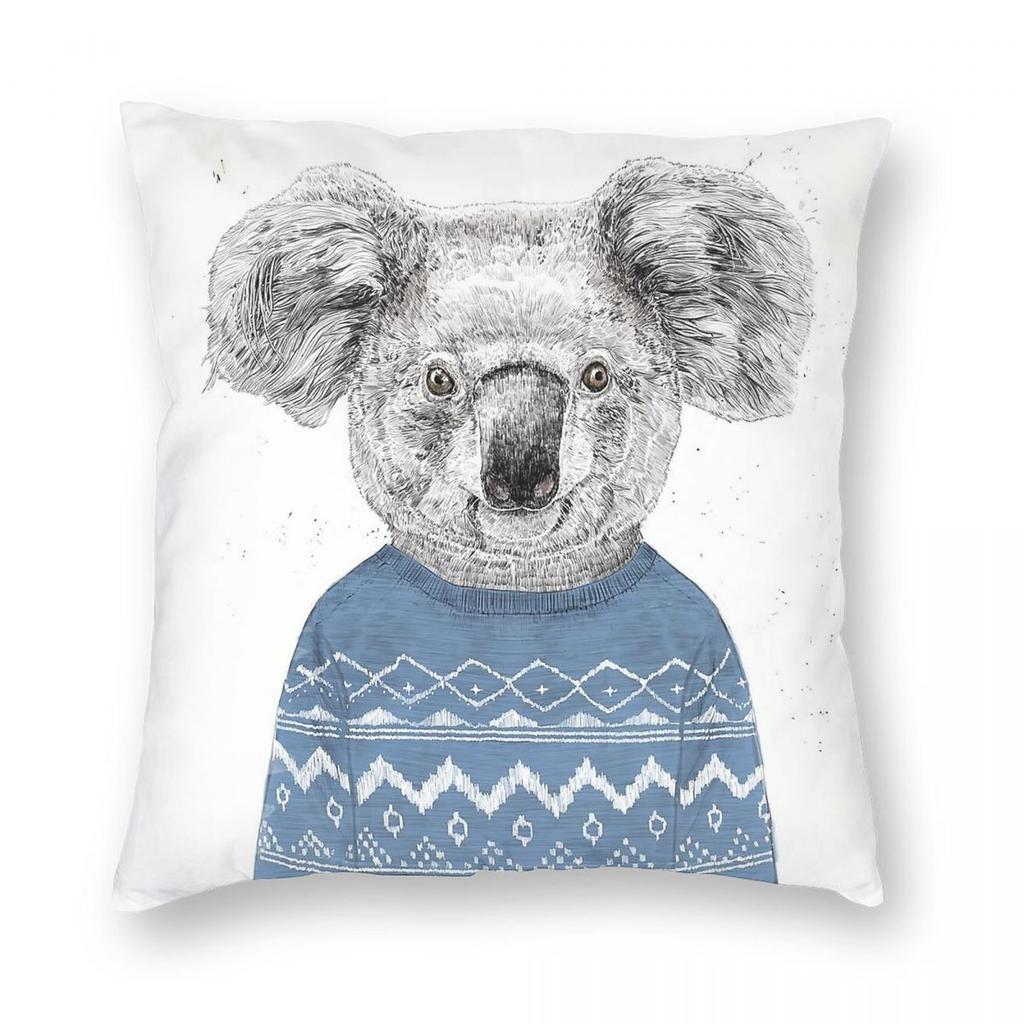Winter Koala Humor Square Pillowcase Polyester Linen Velvet Creative Zip Decorative Sofa Seater Cushion Case