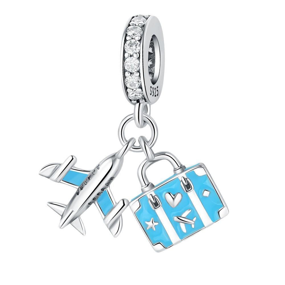9 Sterling Silver Pendant Accessories Airplane Luggage Suitable For Bead Diy Bracelet Necklace Design
