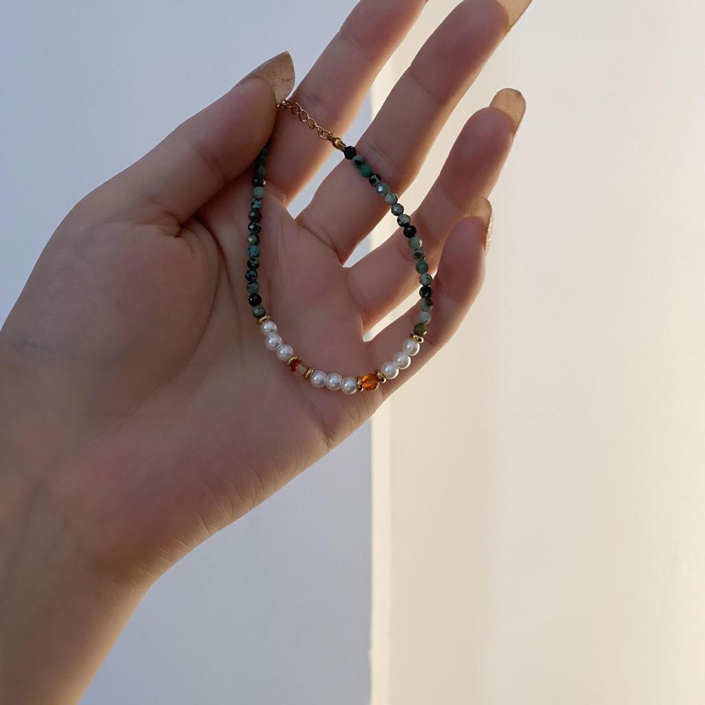 Набор ручной работы из титановой стали и жемчужных бус: ожерелье и браслет-чокер