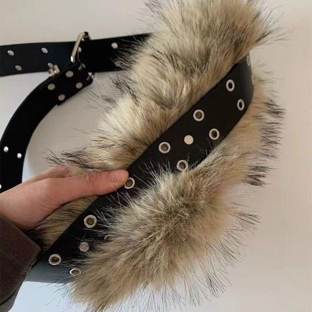 PU Leather Leather Fur Belt Rivet Y2K Waistband Fashion Furry Waistband  Dress Decoration