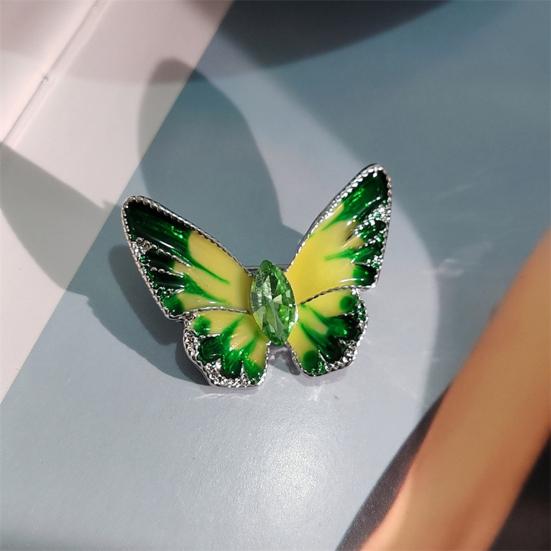 Women Brooch Retro Butterfly Shape Dripping Oil Emerald Rhinestone Decor Anti-slip Suit Coat Collar Hat Scarf
