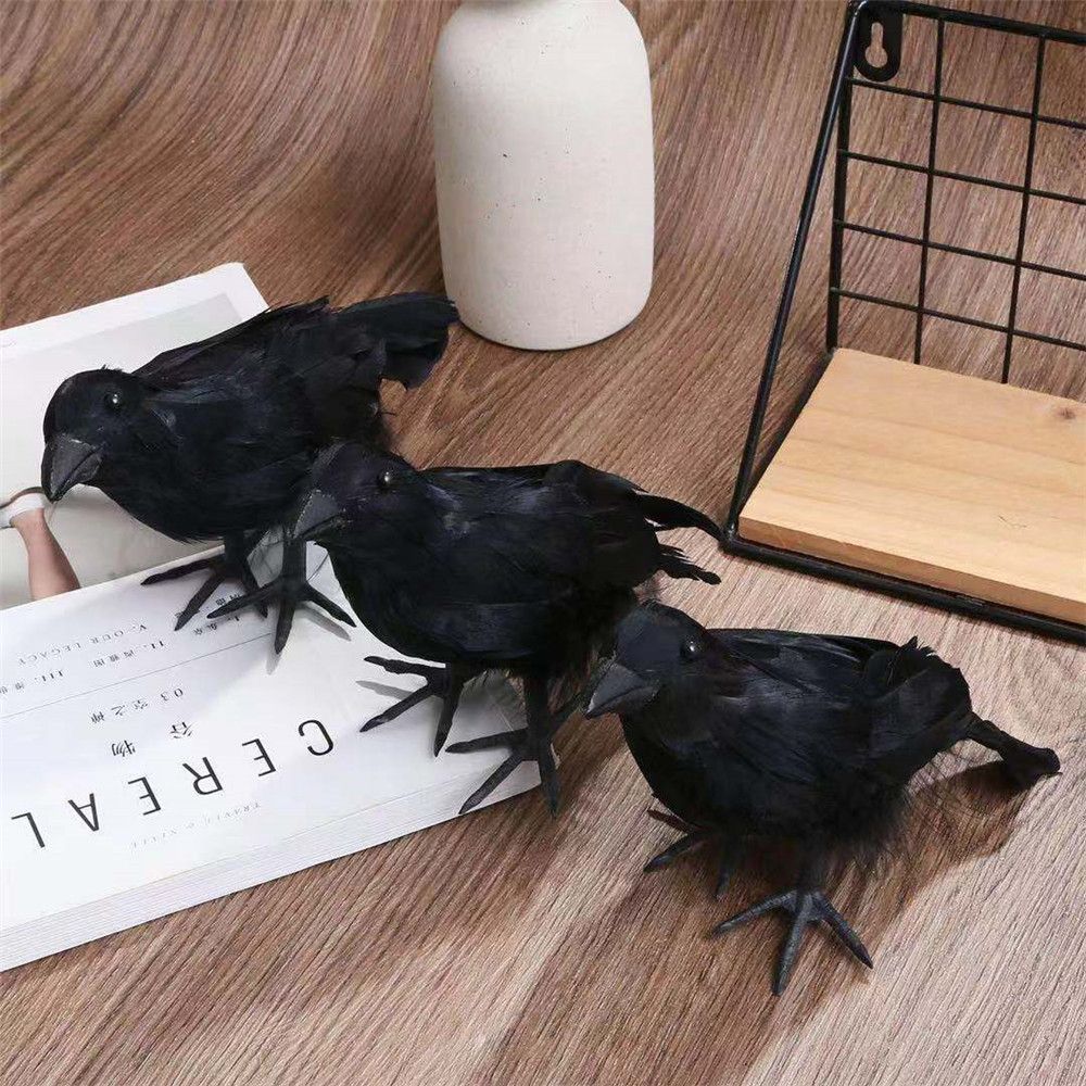Horror Props Flocking Party Fake Bird Animal Scary Simulation Black Crow Model