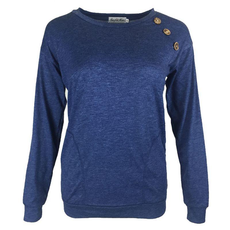 Fashionable Women's Long Sleeve Pullover Sweater With Button Deco And Versatile Style