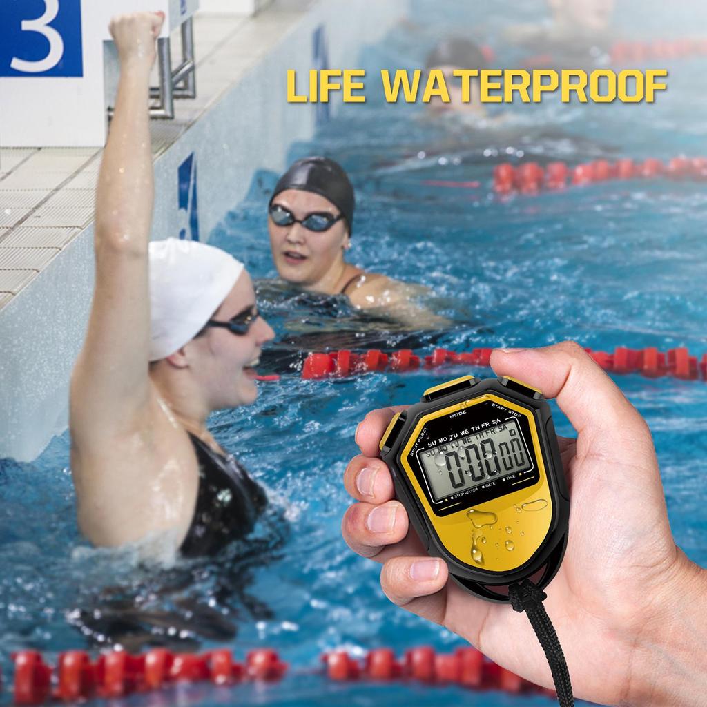 Waterproof Stopwatch Digital Handheld LCD Timer Chronograph Sports Counter with Strap for Swimming