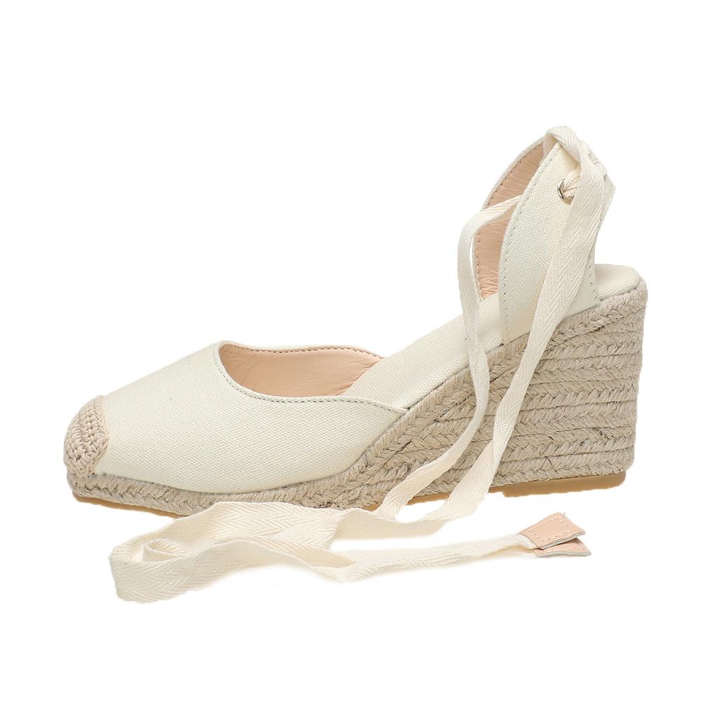 Модные эспадрильи на танкетке для женщин Лето 2025 Сандалии с закрытым носком и ремешком на щиколотке Сандалии-слингбэки Женские удобные повседневные сандалии на шнуровке