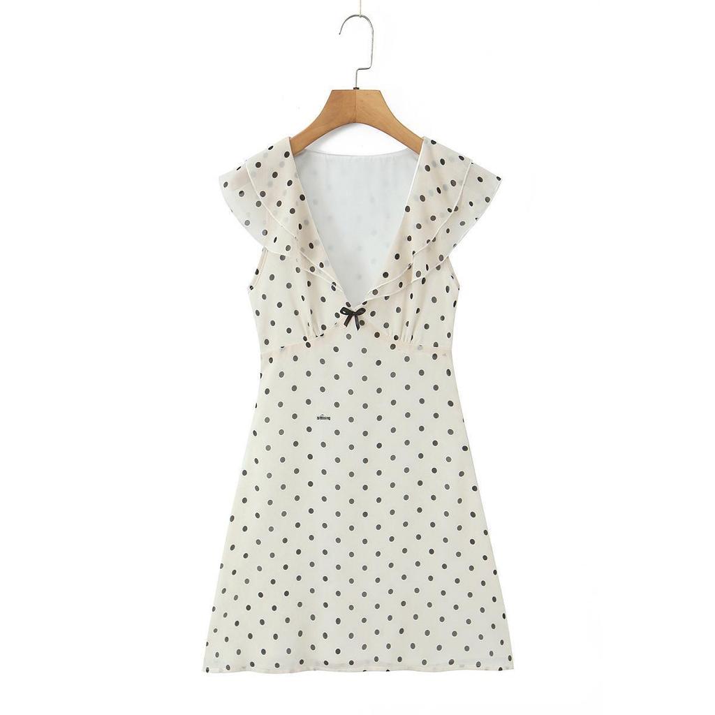 2026 Шикарное мини-платье из шифона в горошек с оборками и V-образным вырезом