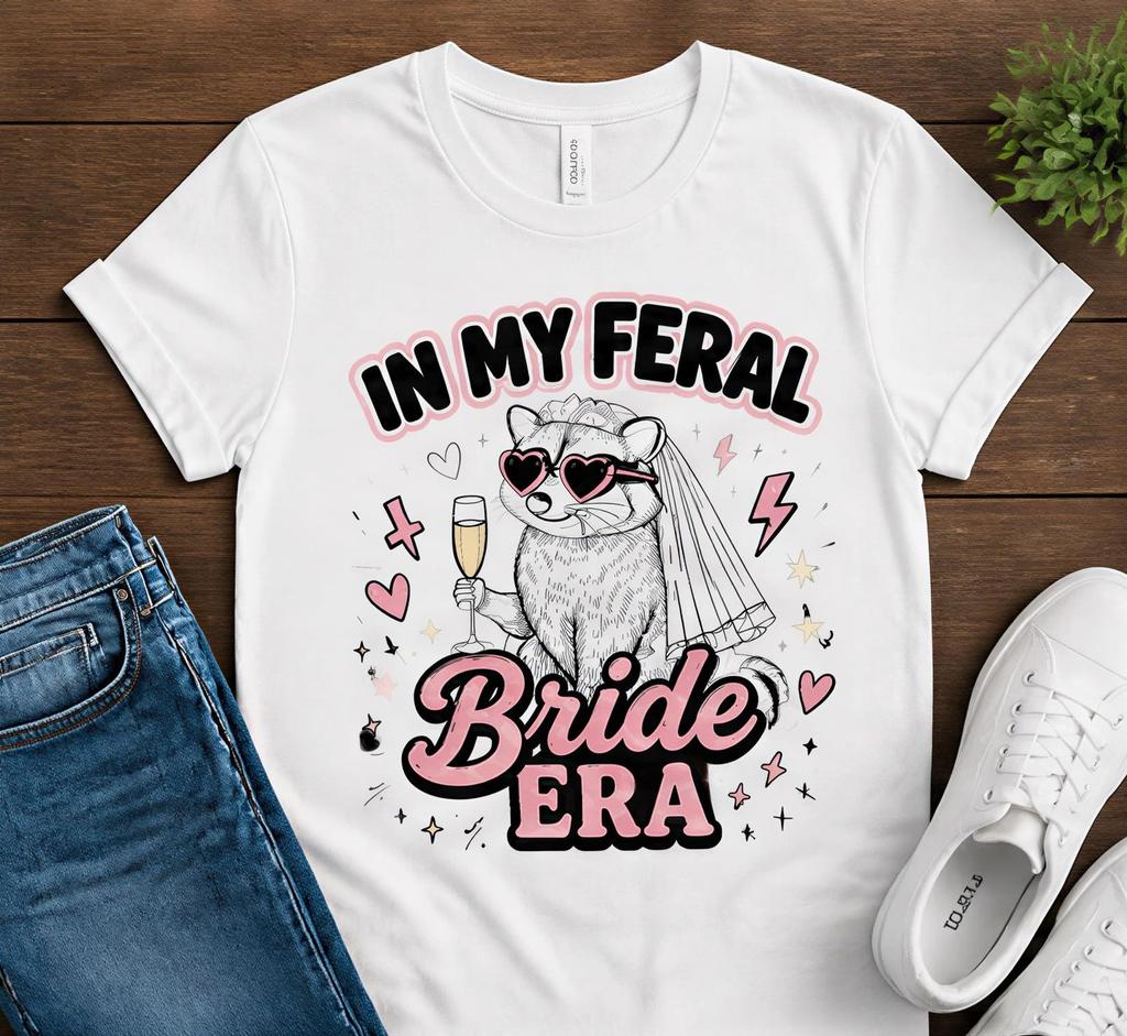 In My Feral Bride Era Raccoon Bachelorette Shirt Funny Bridal Party Tee Cute Bridal Shower Gift for Bride Wedding Weekend