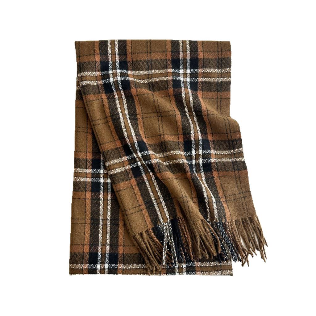 Korean Style Plaid Scarf for Women Winter Pinstripe Student Warm Thickened Imitation Cashmere Long Shawl Scarf