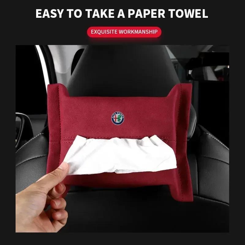MQHWD1 Suede Car Hidden Tissue Holder Box For Alfa Romeo Giulia Stelvio Giulietta 156 159 147 Mito Tonale Brera Disco Auto Accessories