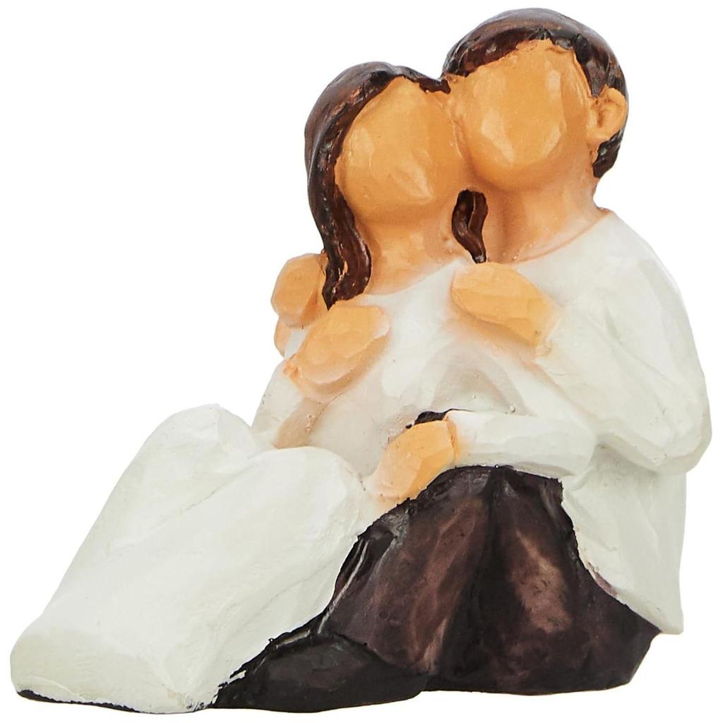 Расписанные вручную небольшие статуи сидящей романтической пары | Красивый декор для дома из смолы (Упаковка из 1 шт., белого и коричневого цвета)