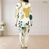 Women Plus Size Printed Two Piece Pajama Set Half Zip Long Sleeve Longline Top Fitted Pants