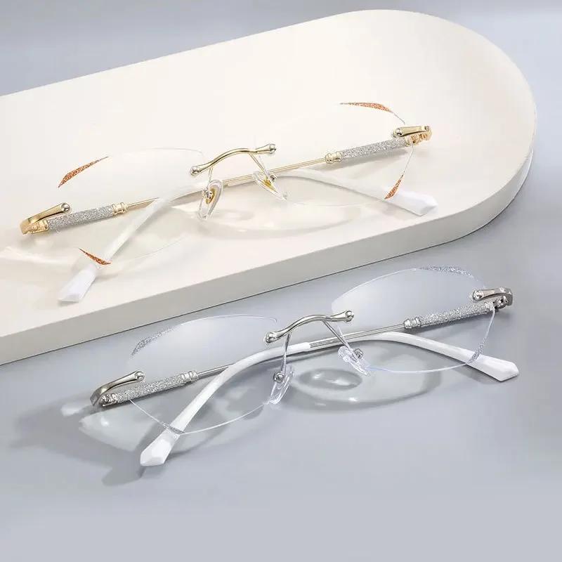 Ladies Fashion Luxury Reading Glasses Trendy Ultralight Rimless Diamond Cut Presbyopia Men Women Retro Vintage Far Sight Glasses