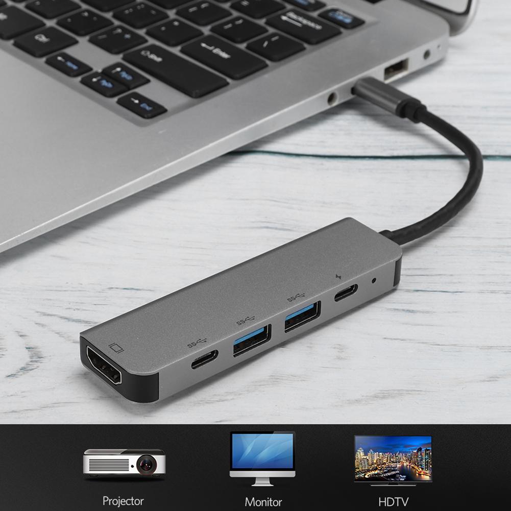 5-в-1 USBC на TypeC 3 USB 3.0 концентратор HDMI Ethernet Mini SDTF OTG адаптер для Thunderbolt 3