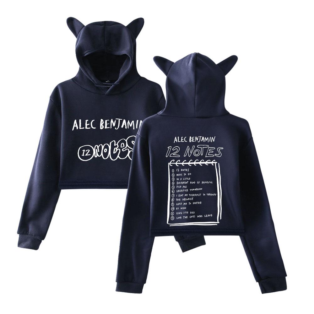 Мода Alec Benjamin Printed Kawaii Crop Top Hoodie Funny Cat Ear Cropped Short Sweatshirt Hooded Pullover Women Tops Streetwear