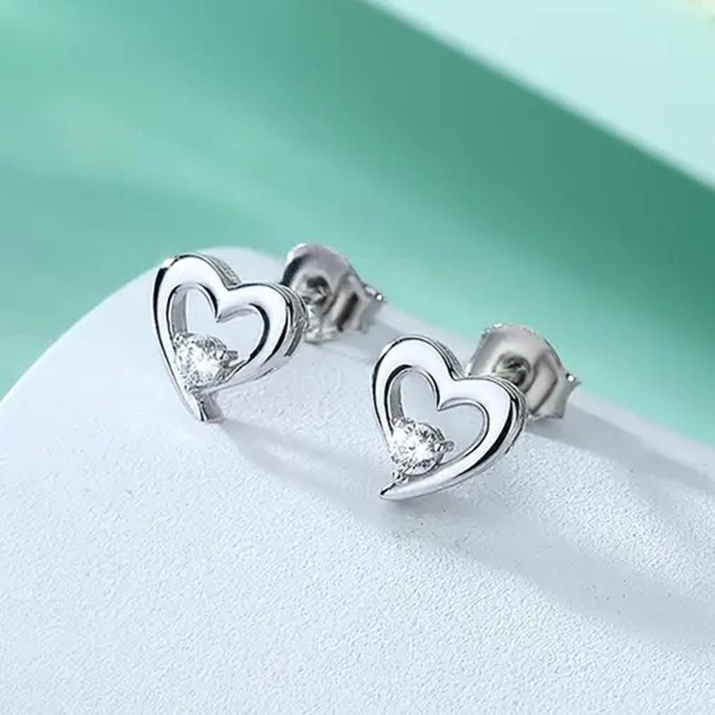 Huitan Fancy Heart Stud Earrings with Round CZ Color Shiny Teen's Ear Piercing Accessories Gift Fashion Jewelry for Women